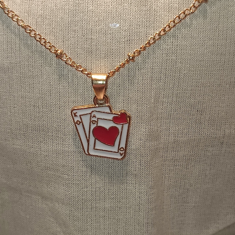 Gold tone Playing Card Pendant Necklace